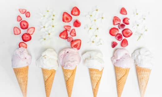 ice cream with strawberry on cone
