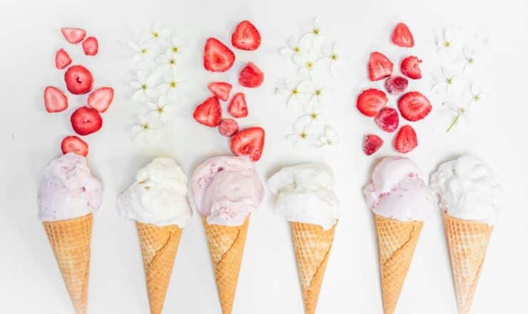 ice cream with strawberry on cone