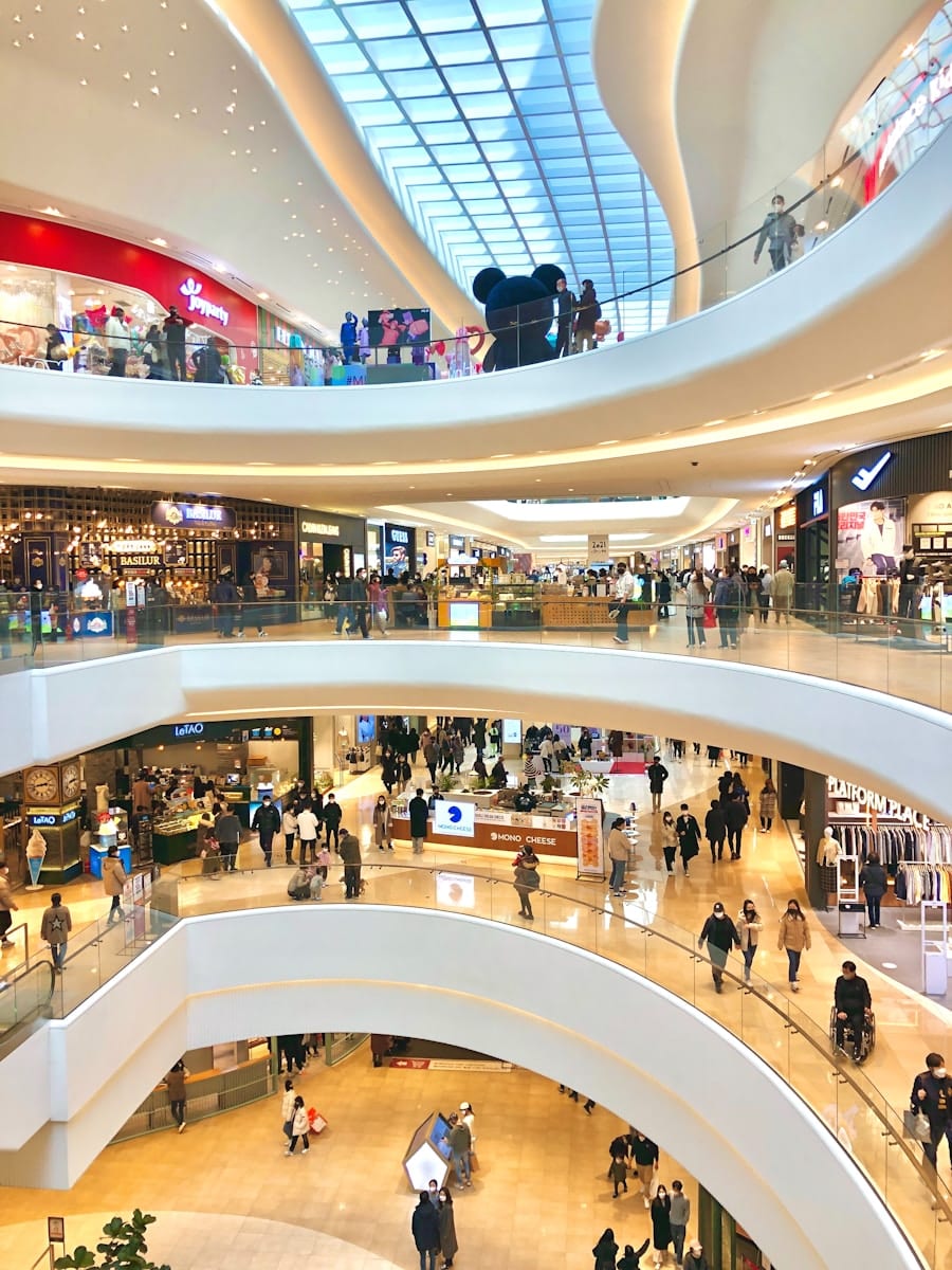a mall filled with lots of people walking around