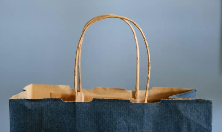 blue and brown tote bag