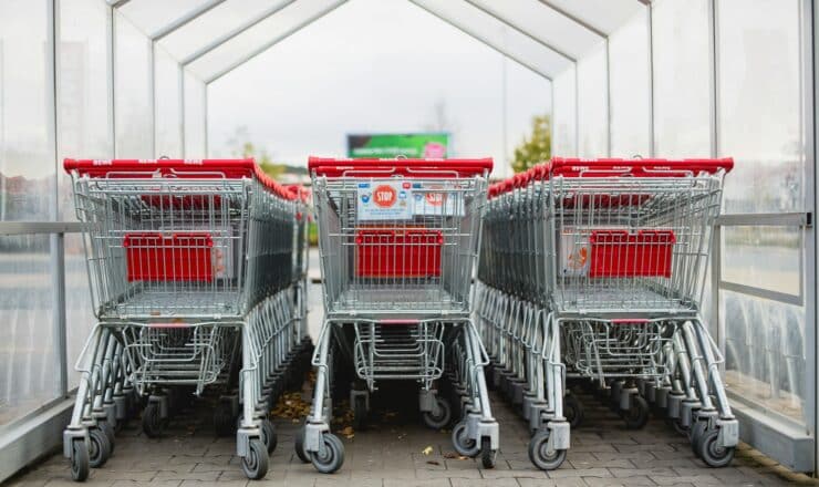 gray and red shopping carts
